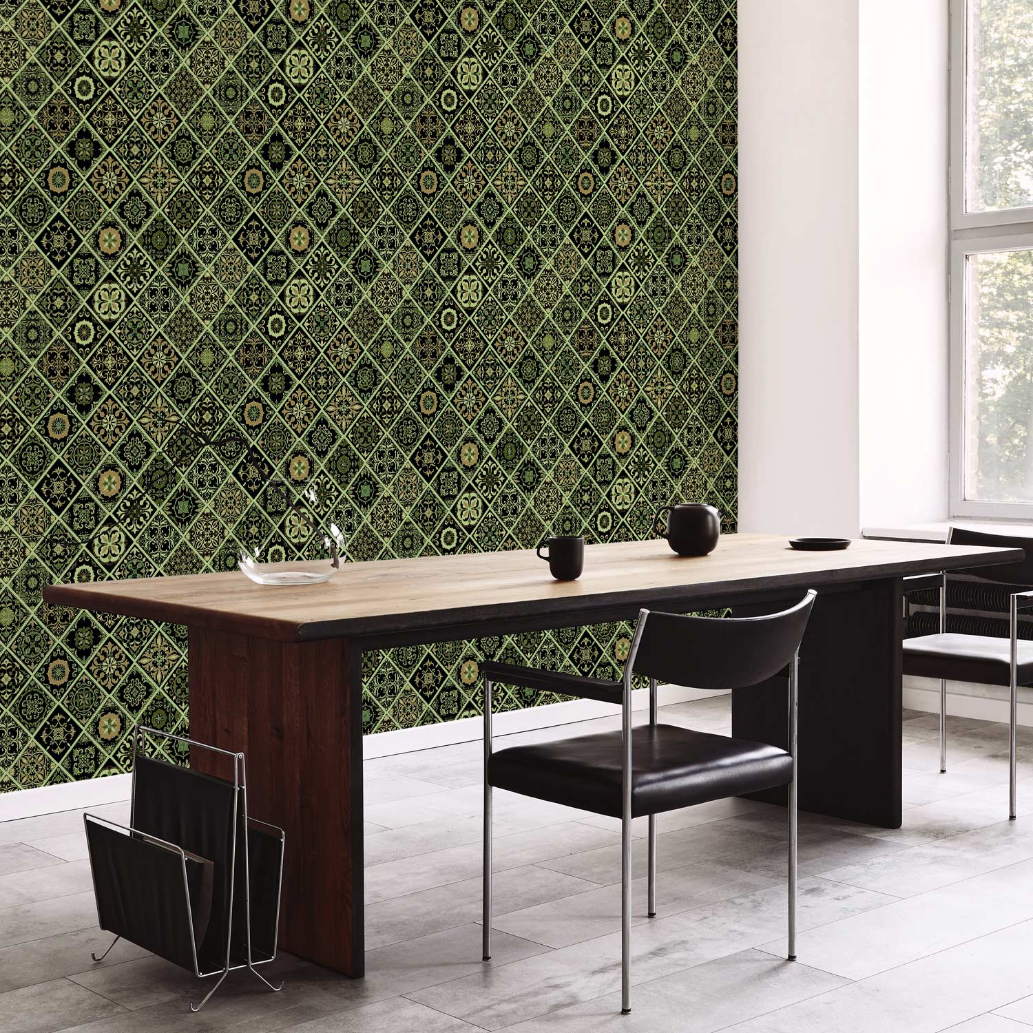 Olive Mosaic Abstract Pattern Wallpaper