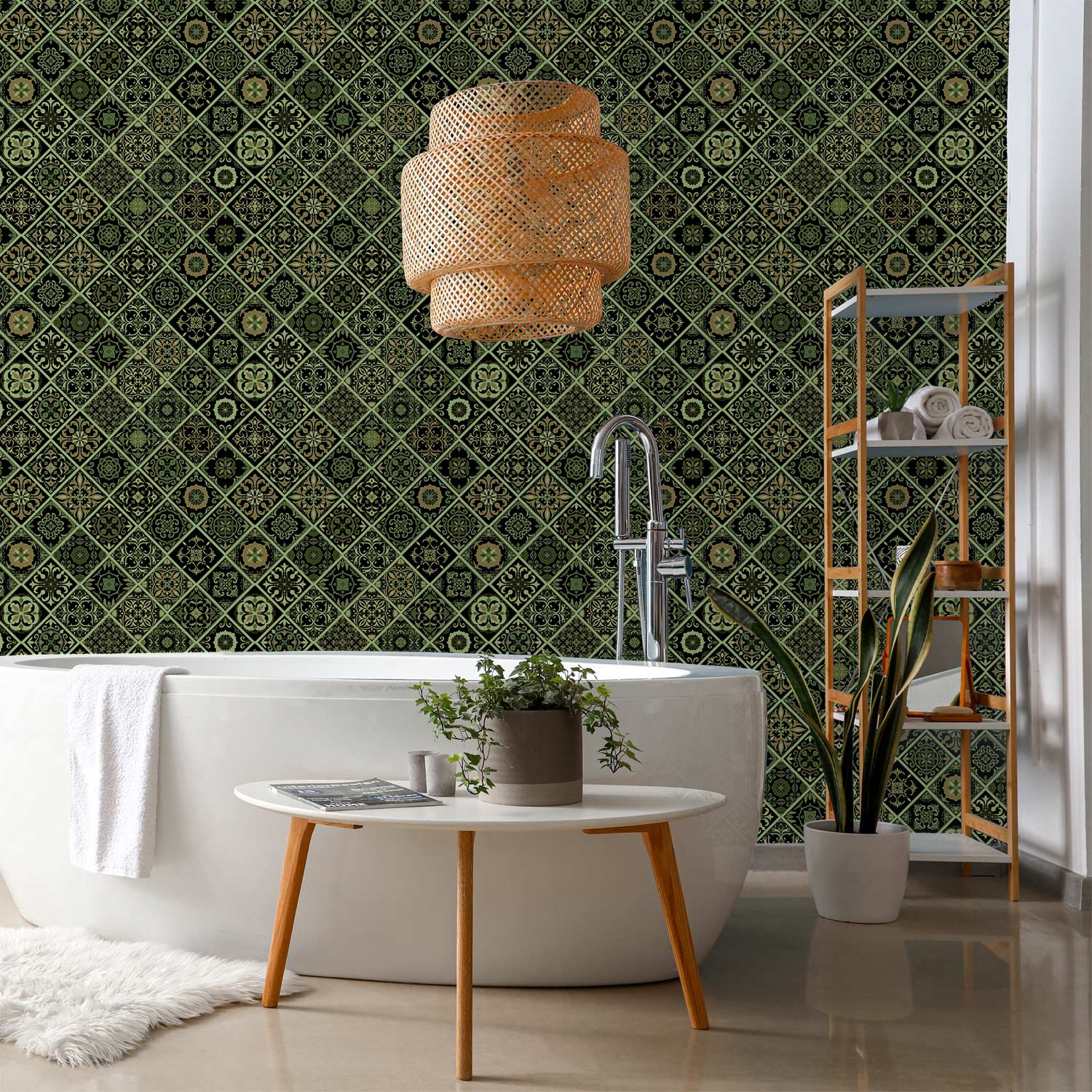 Olive Mosaic Abstract Pattern Wallpaper