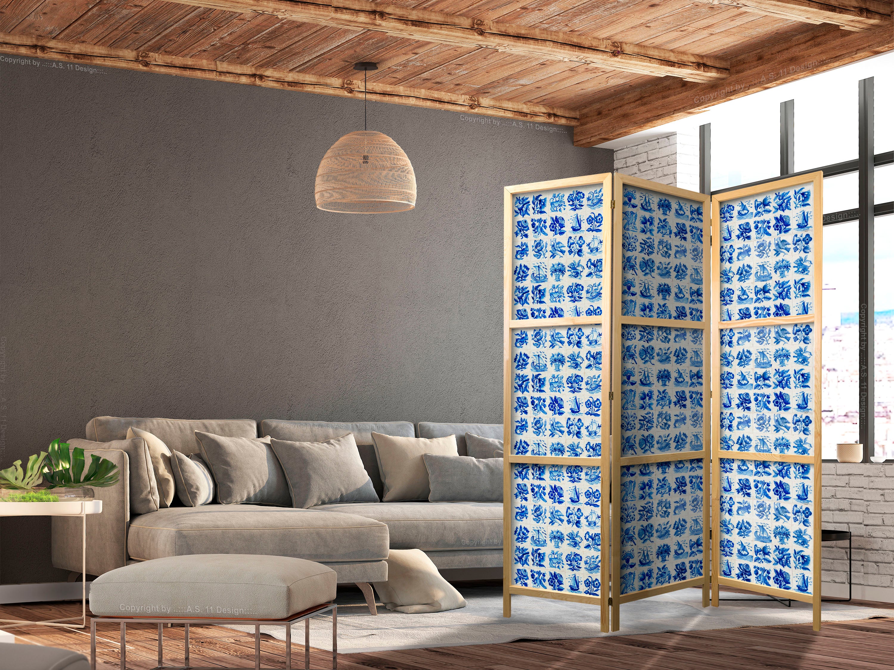 Japanese Room Divider with Ceramic Tiles Azulejos