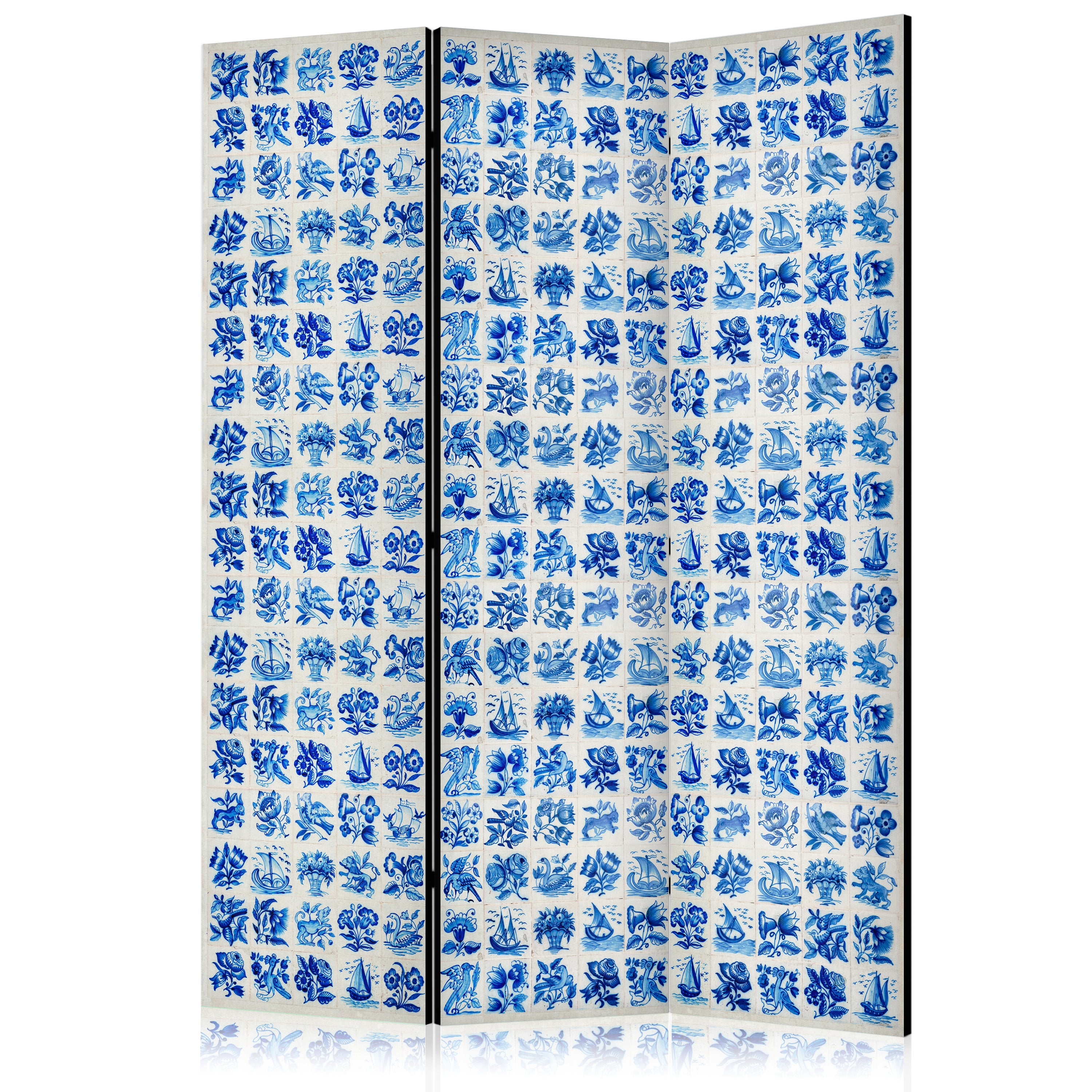Elegant Room Divider with Ceramic Tiles in Portuguese Blue Azulejos