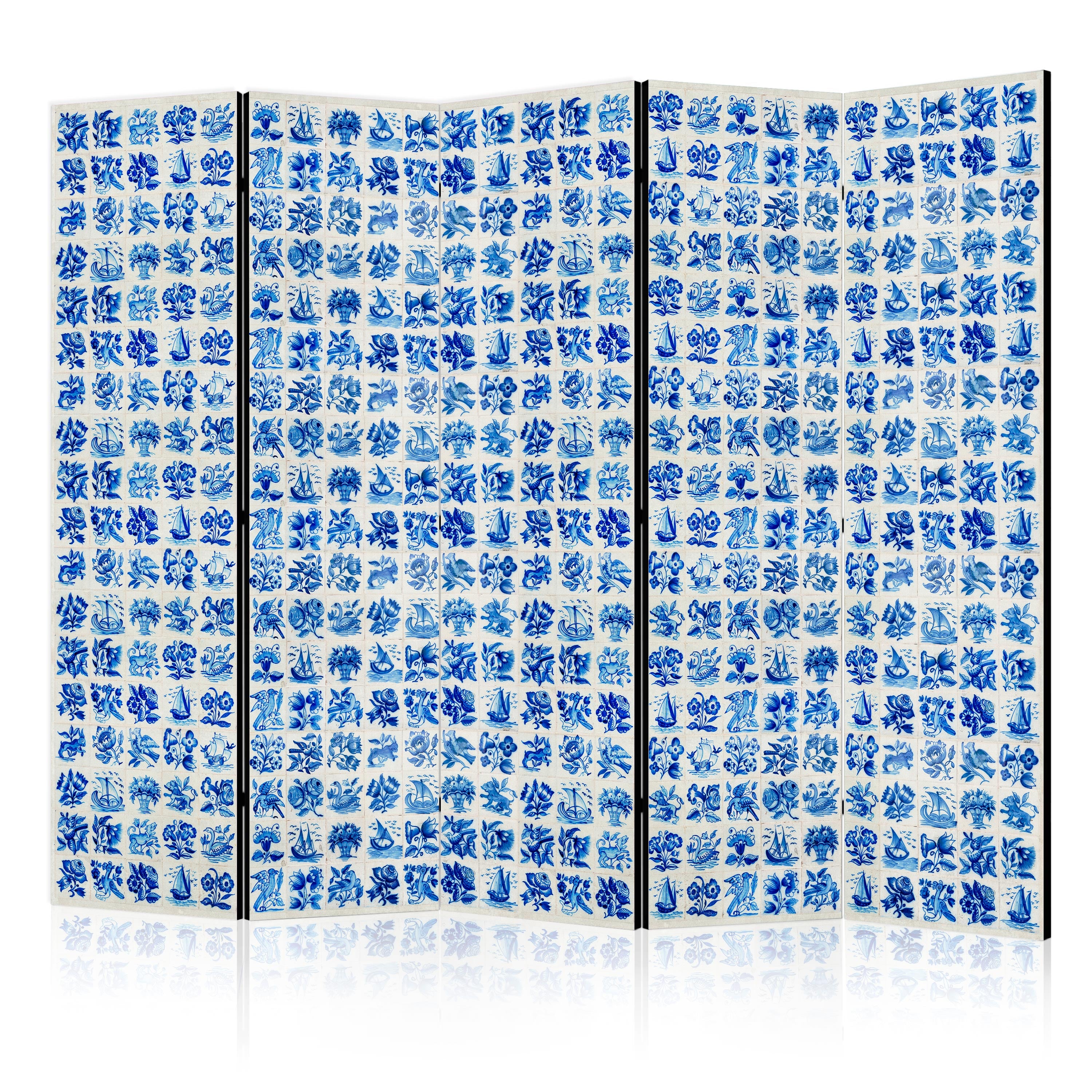 Room Divider with Ceramic Tiles in Traditional Portuguese Blue Azulejos