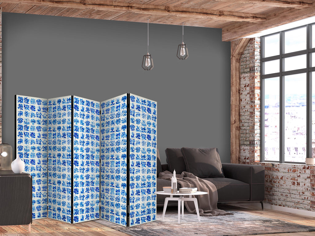 Room Divider with Ceramic Tiles in Traditional Portuguese Blue Azulejos
