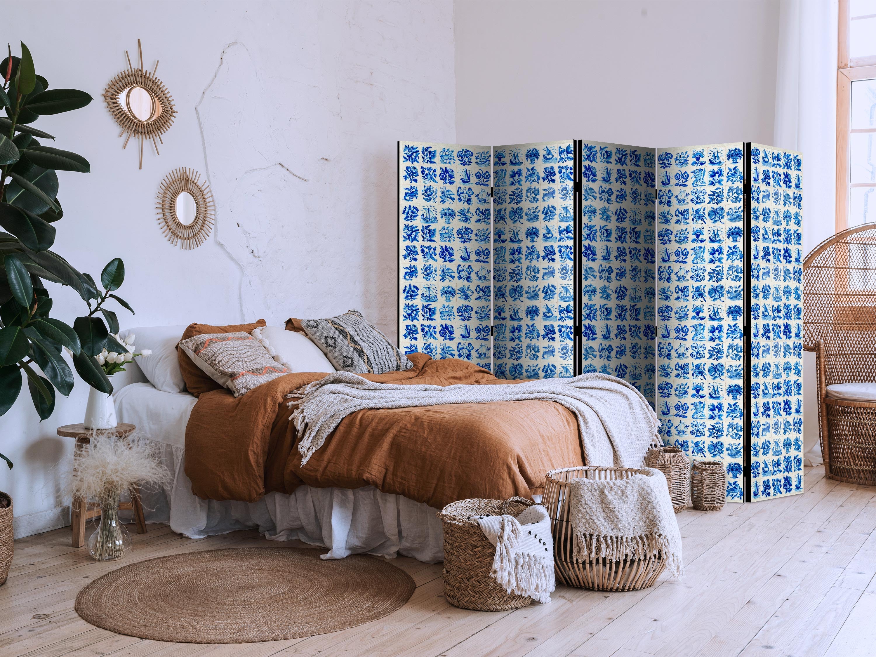 Room Divider with Ceramic Tiles in Traditional Portuguese Blue Azulejos