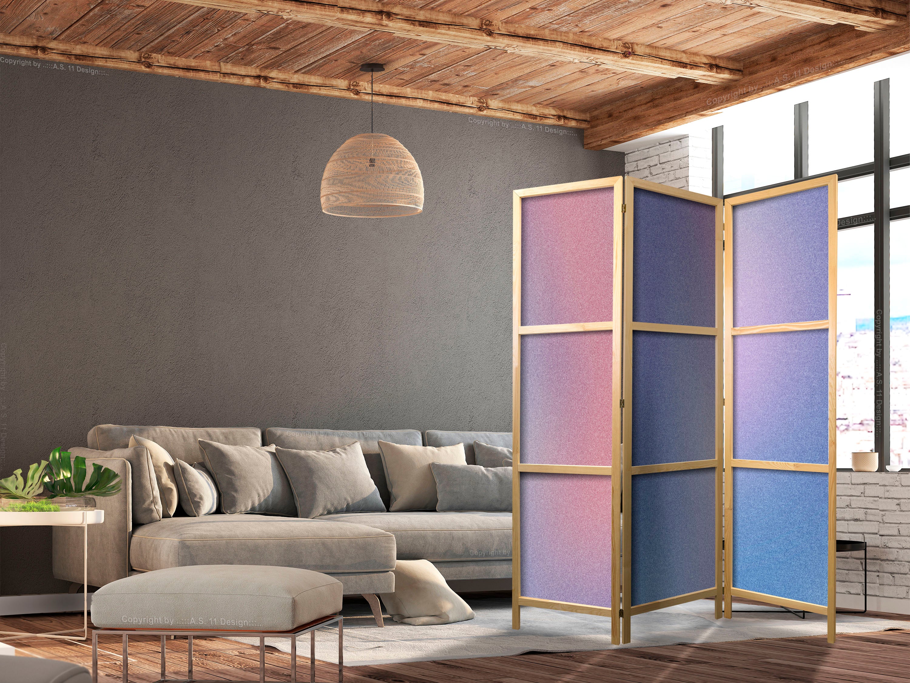 Japanese Room Divider Rainbow Gradient 3-Panel