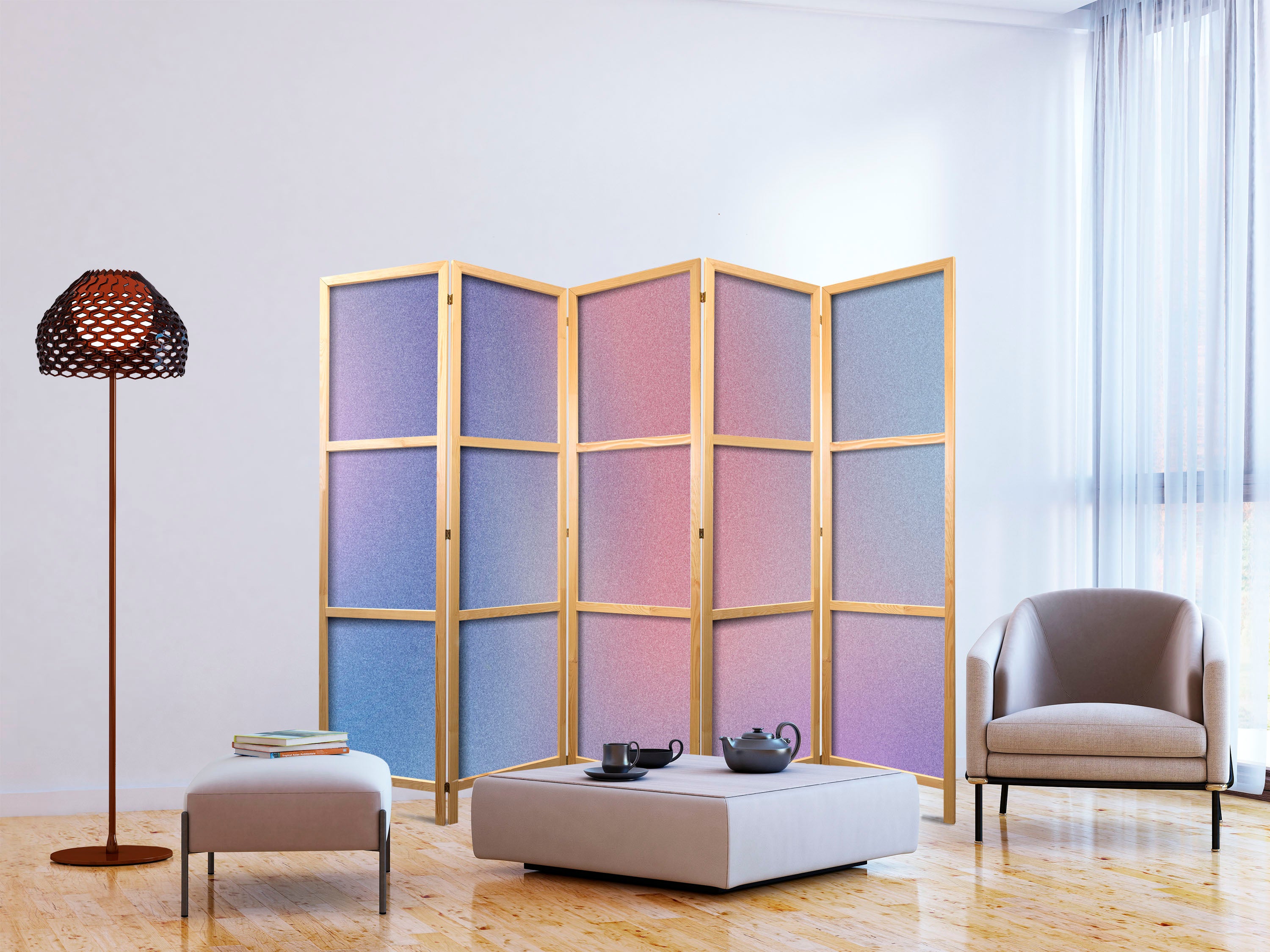 Room Divider 5-Panel Rainbow Gradient – Multicolor Mist