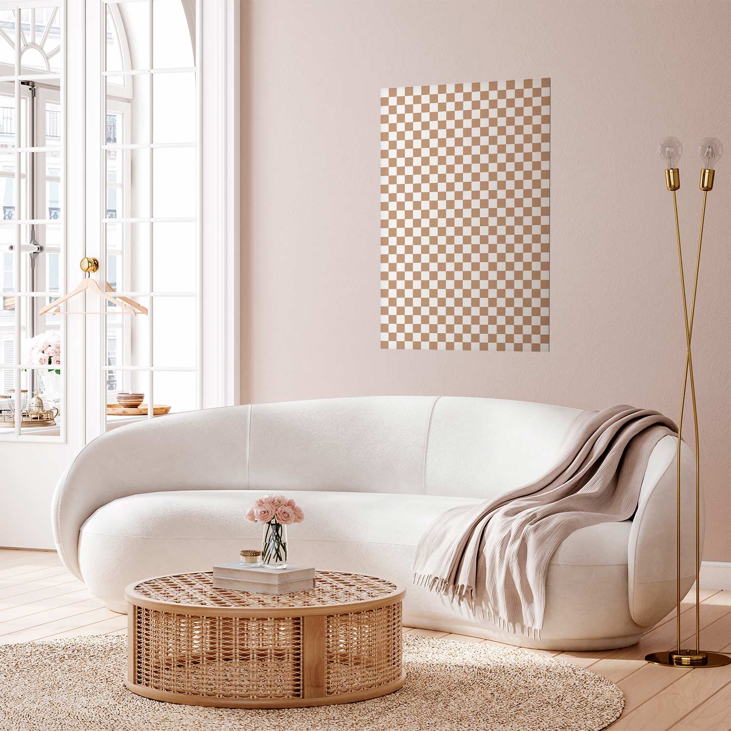 Neutral Brown Geometric Chessboard Pattern Poster