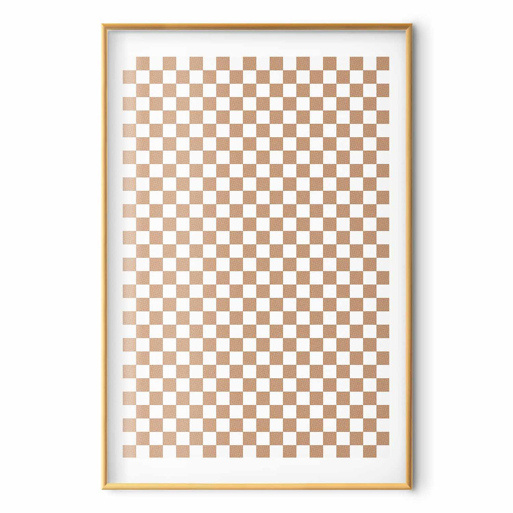 Neutral Brown Geometric Chessboard Pattern Poster