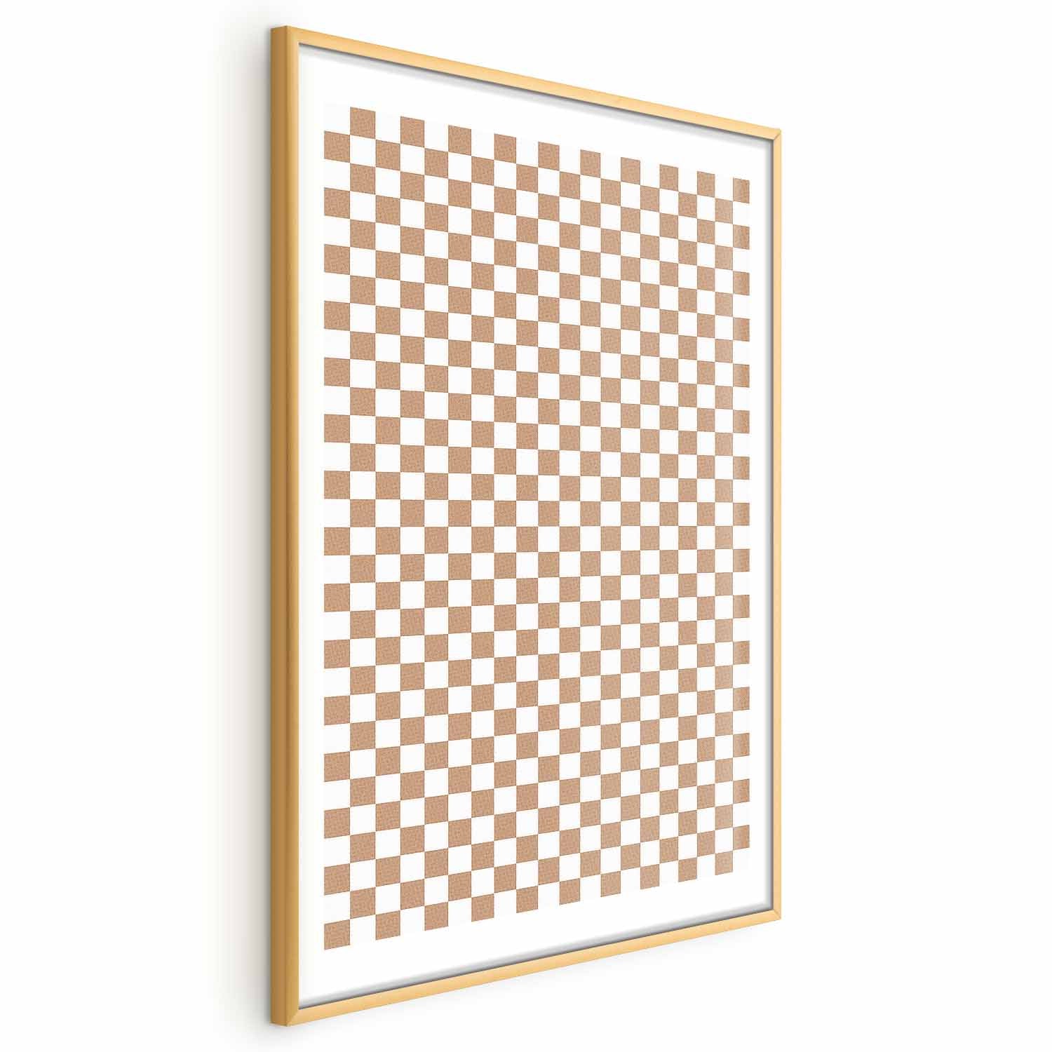 Neutral Brown Geometric Chessboard Pattern Poster