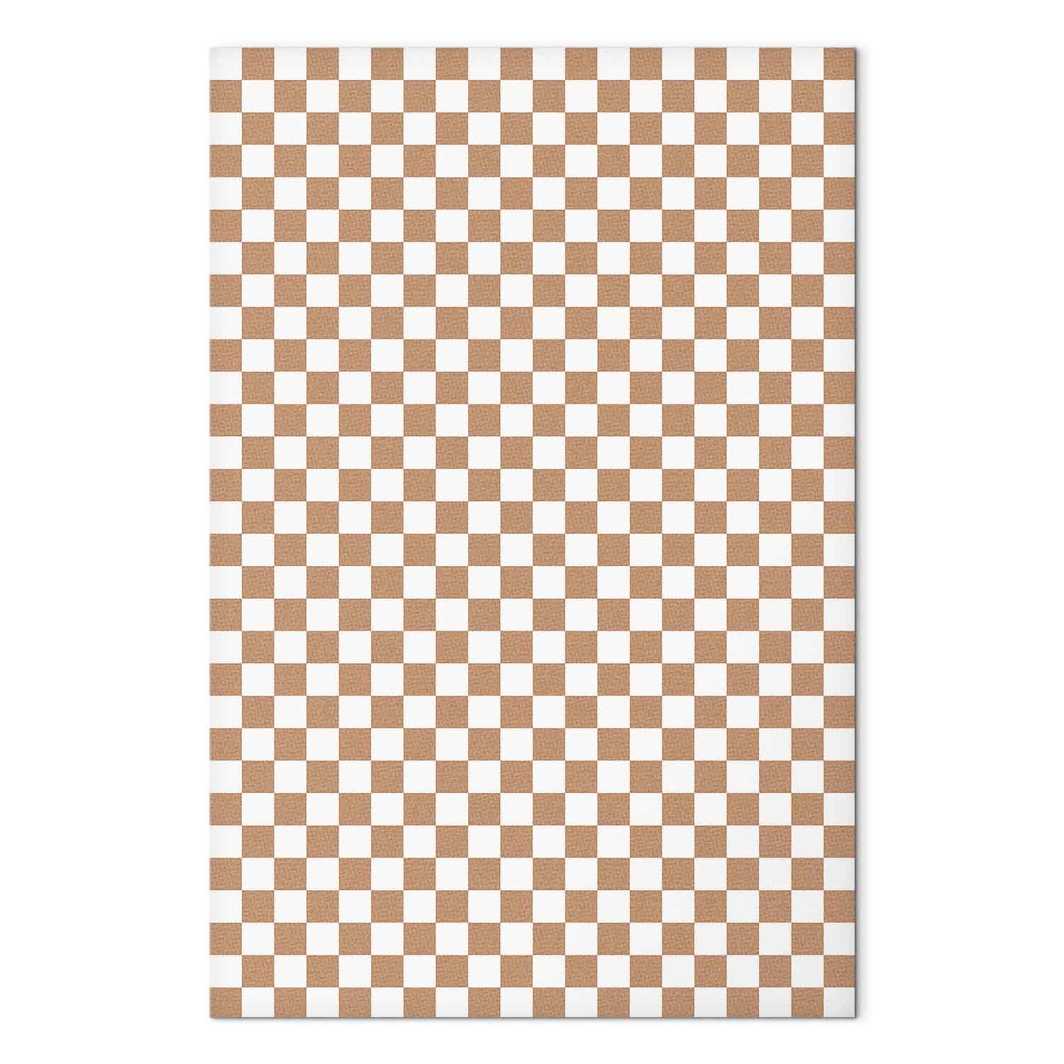 Brown-White Checkerboard Grid Abstract Canvas Print