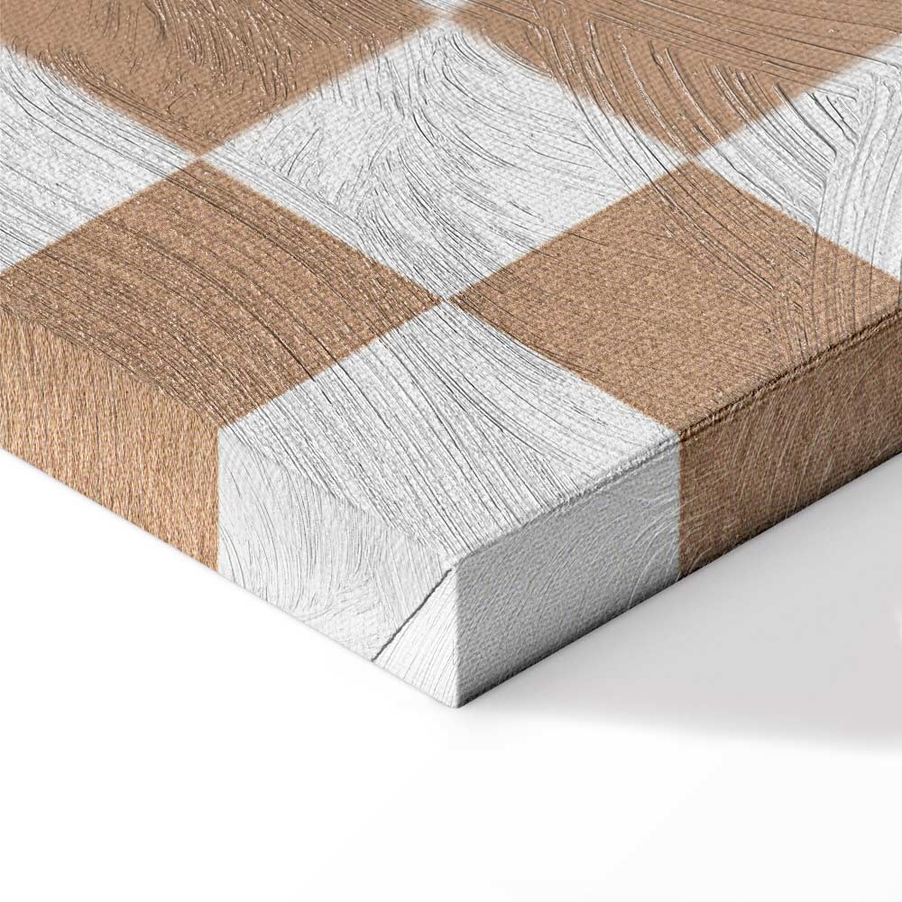 Brown-White Checkerboard Grid Abstract Canvas Print
