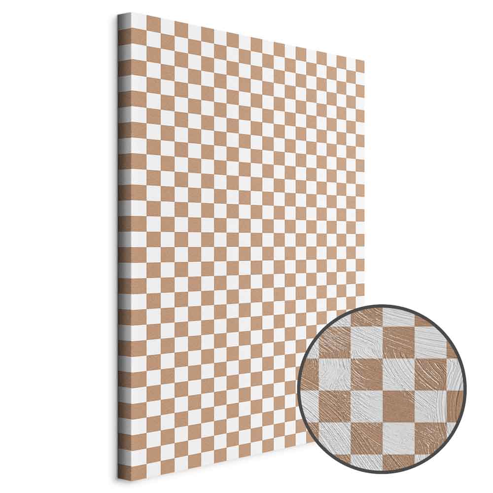 Brown-White Checkerboard Grid Abstract Canvas Print