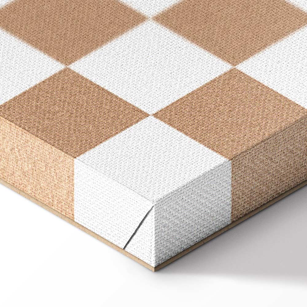 Brown-White Checkerboard Grid Abstract Canvas Print