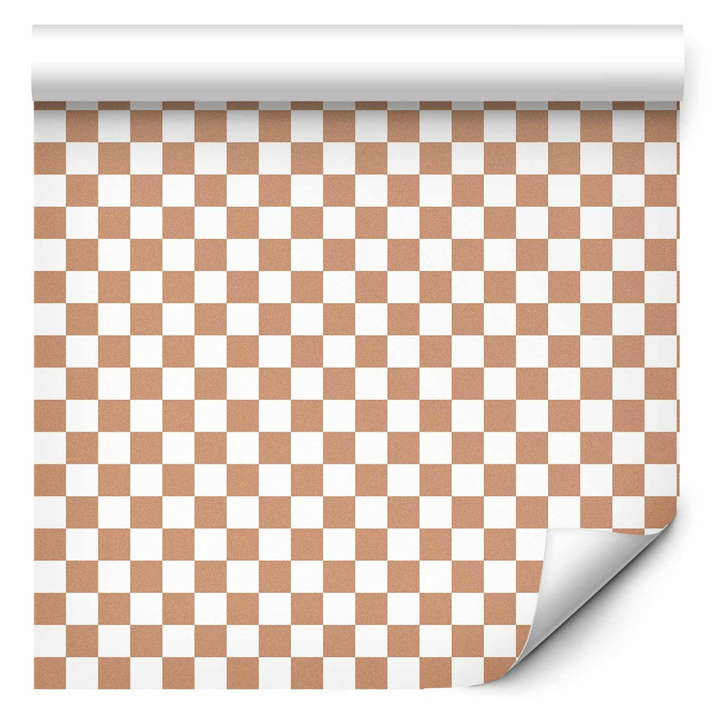 Wallpaper Checkerboard Pattern Brown-White Grid Subtle Noise