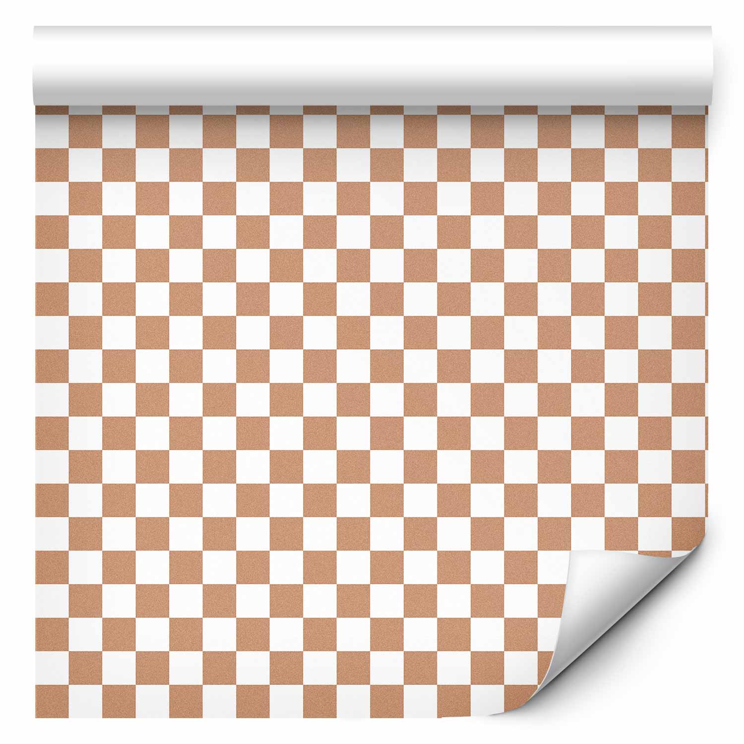 Wallpaper Checkerboard Pattern Brown-White Grid Subtle Noise