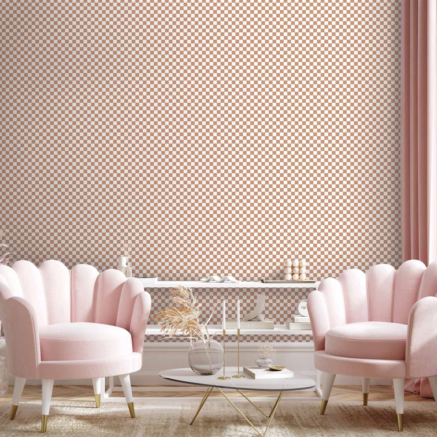Wallpaper Checkerboard Pattern Brown-White Grid Subtle Noise