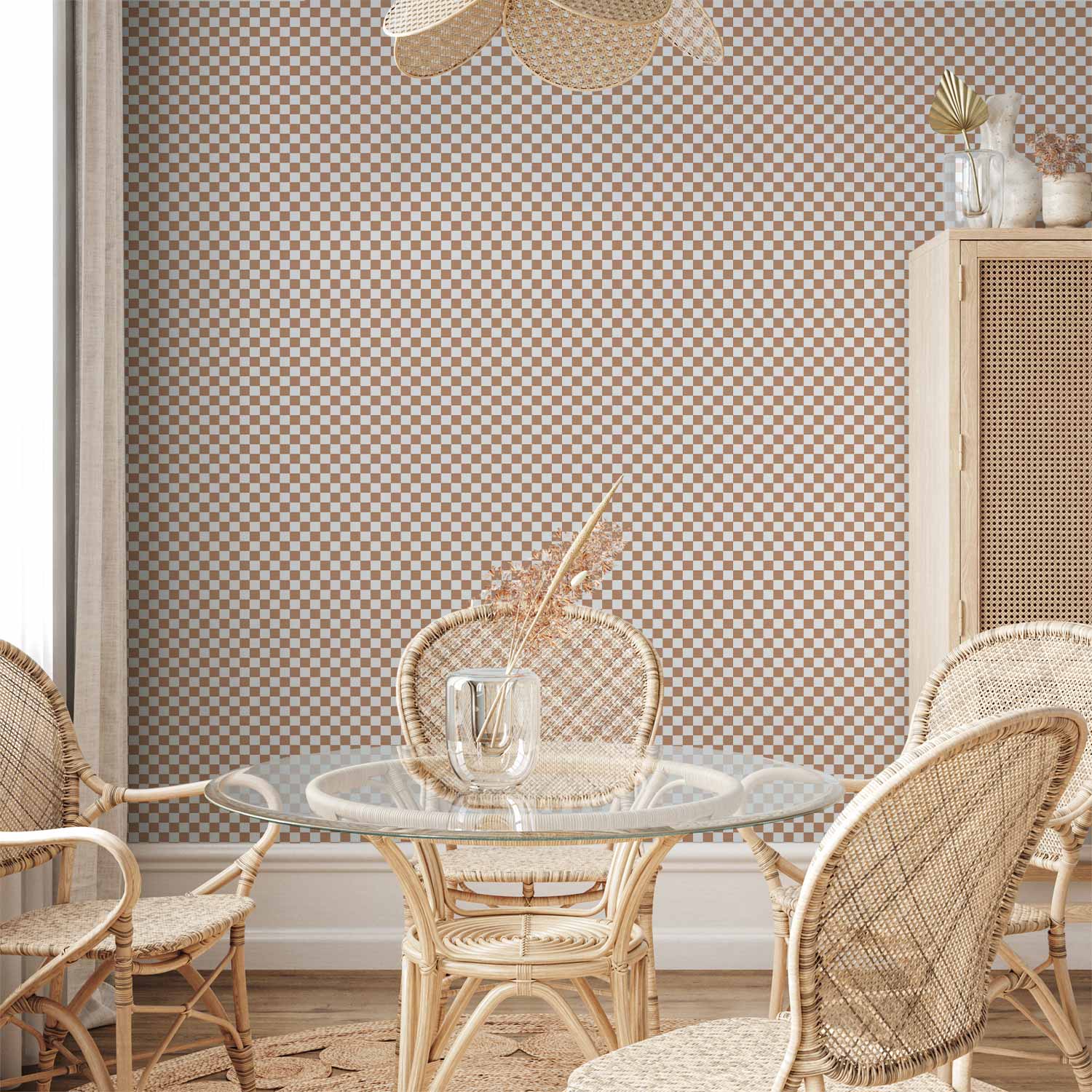 Brown White Checkerboard Grid Wallpaper