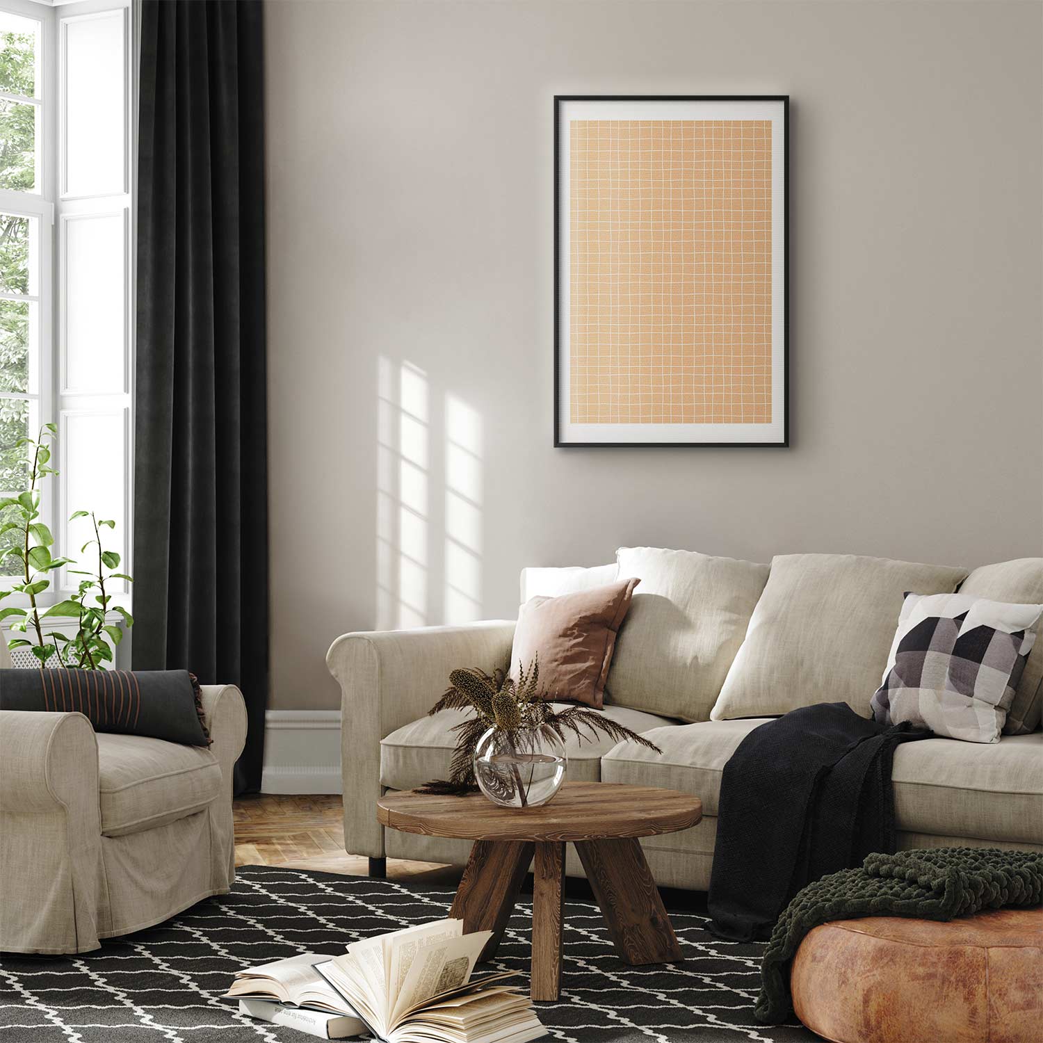 Orange Wavy Grid Abstract Geometric Poster