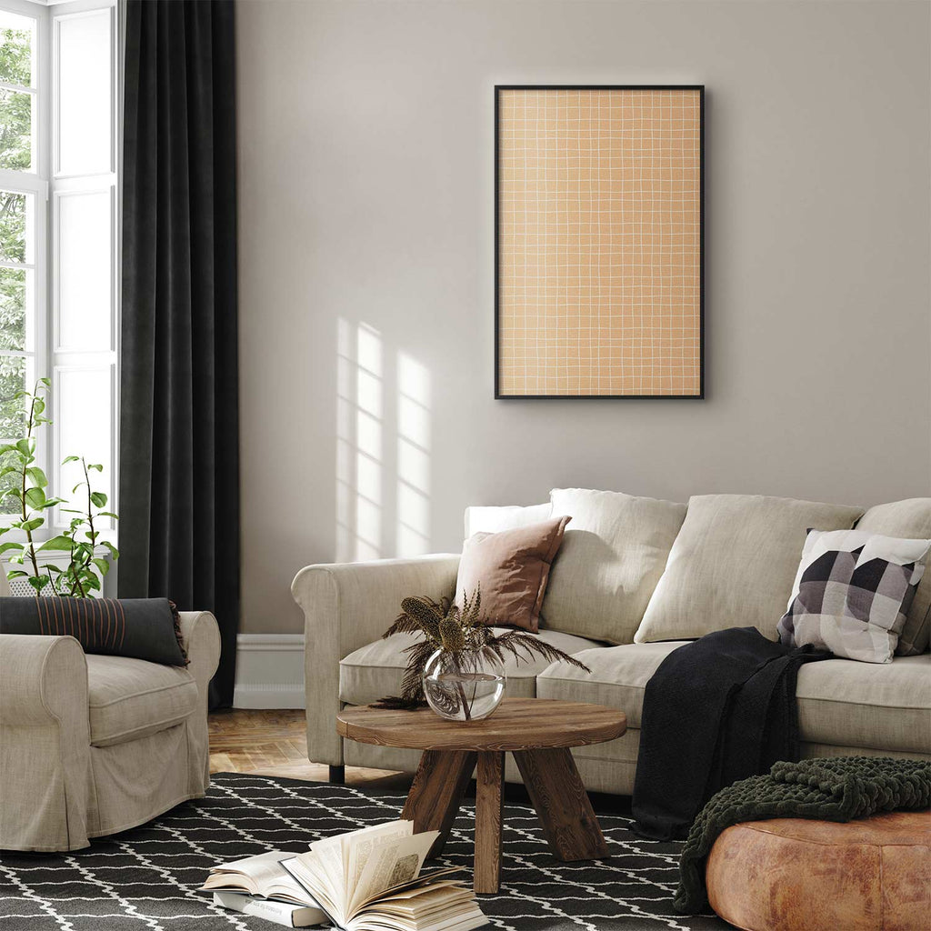 Orange Wavy Grid Abstract Geometric Poster