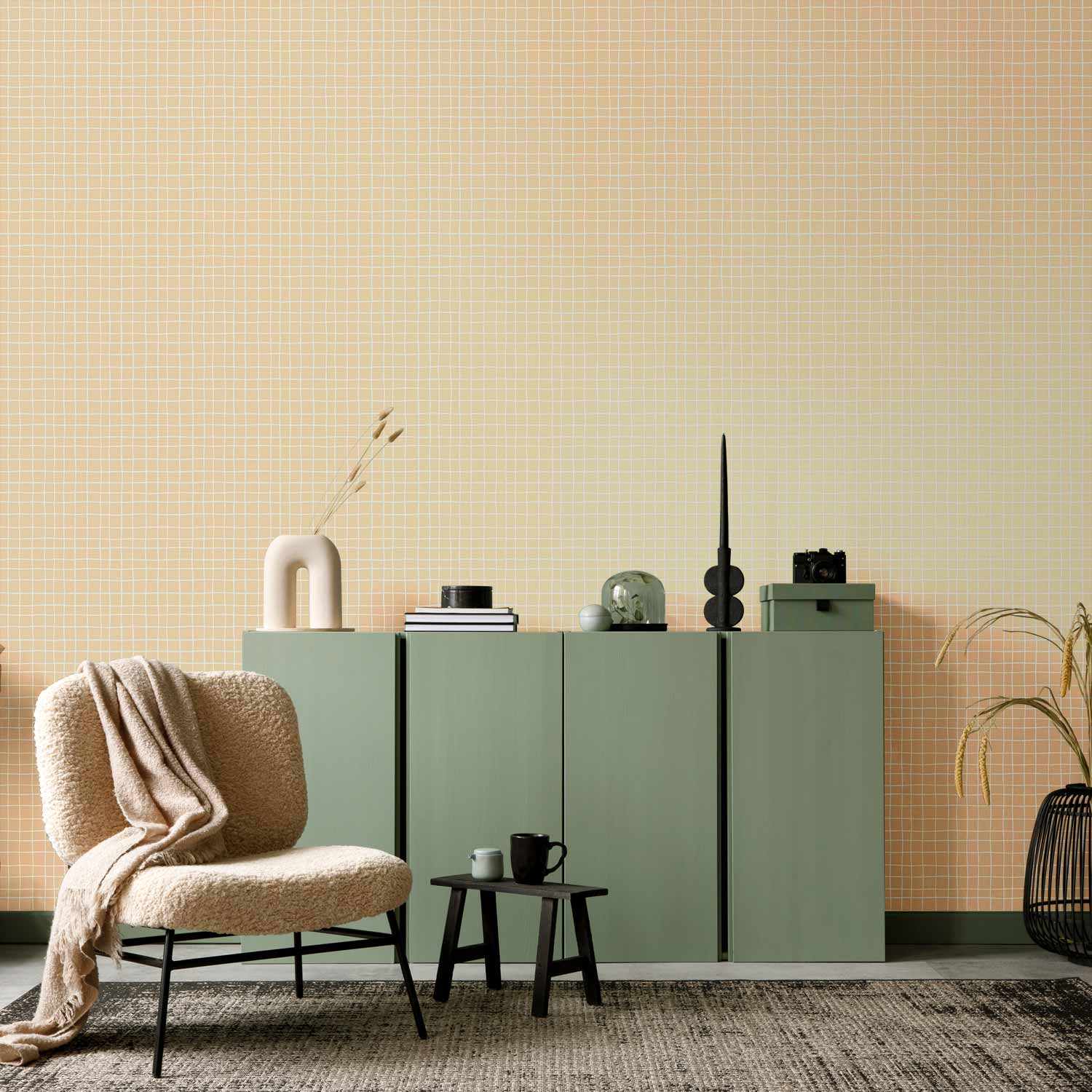 Wallpaper Waving Lines Creamy Grid Pastel