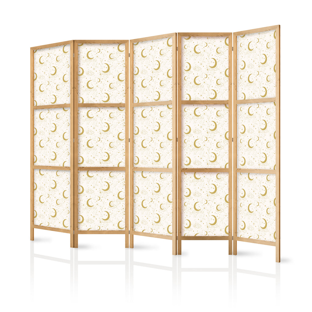 Japanese Room Divider Moonlit Nights Delicate Moons and Clouds in Warm Tones
