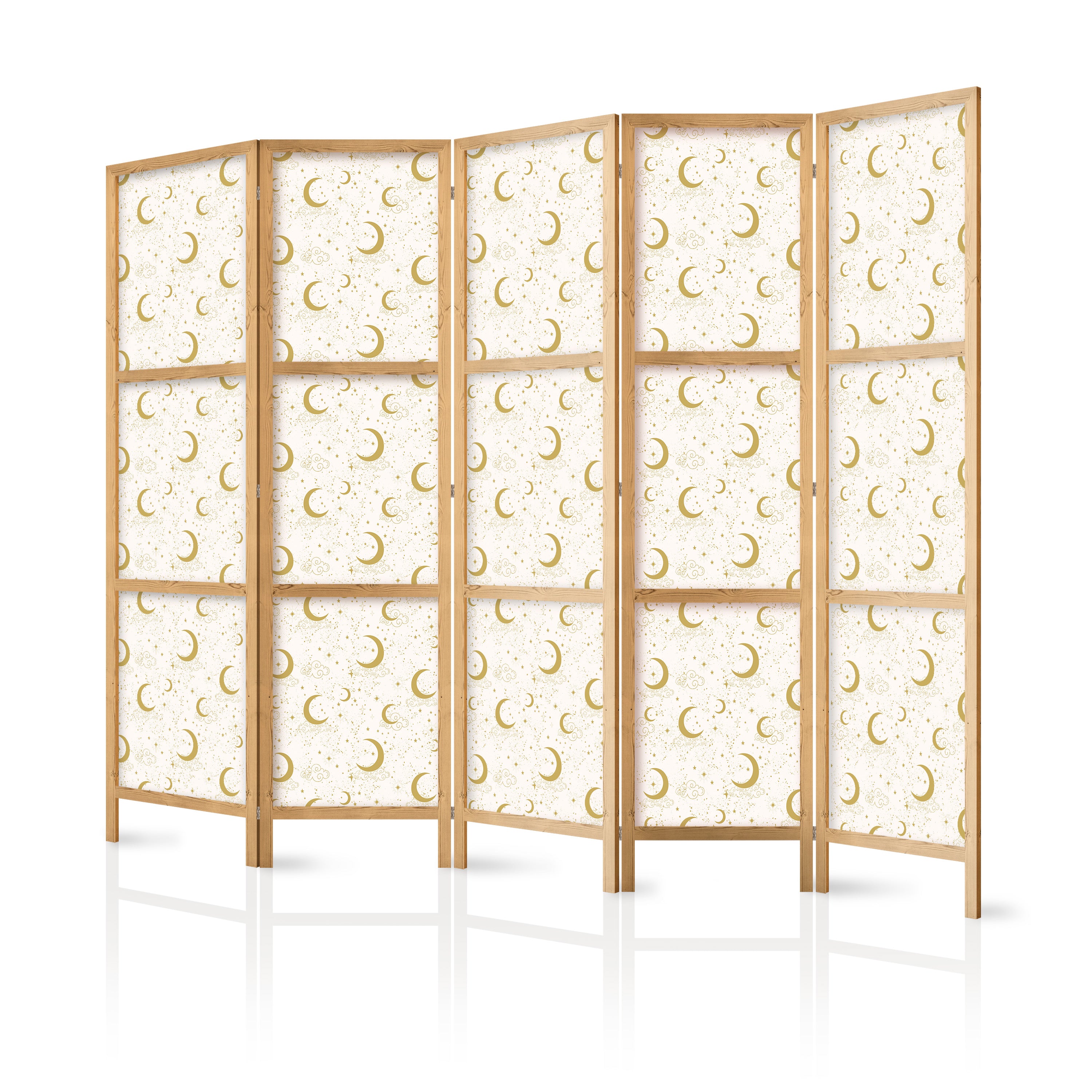 Japanese Room Divider Moonlit Nights Delicate Moons and Clouds in Warm Tones