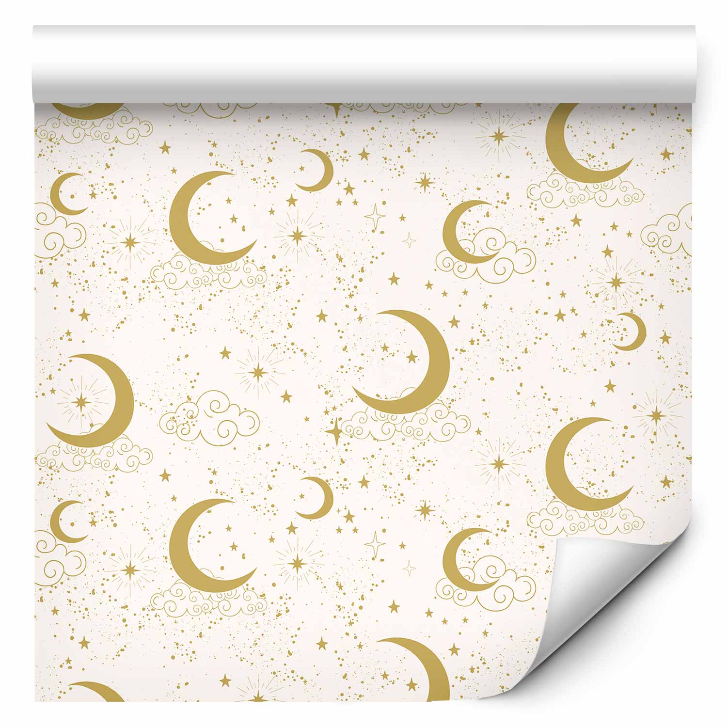 Wallpaper Moonlit Nights - Delicate Moons and Clouds in Warm Tone