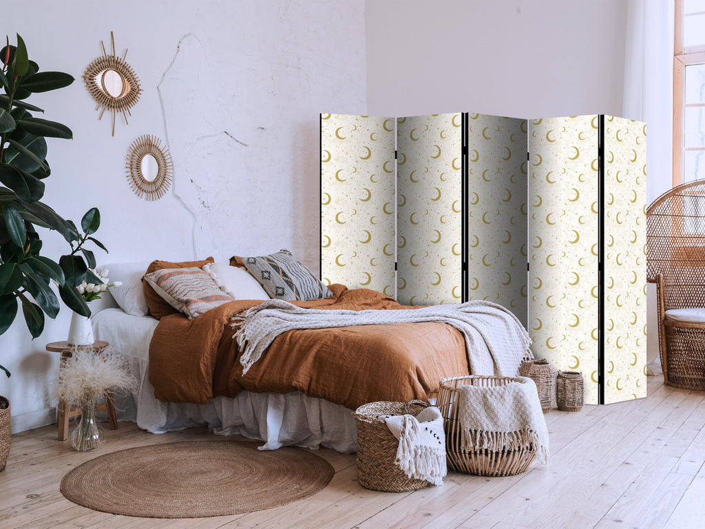 Room Divider - Moonlit Nights - Delicate Moons and Clouds in Warm Tones