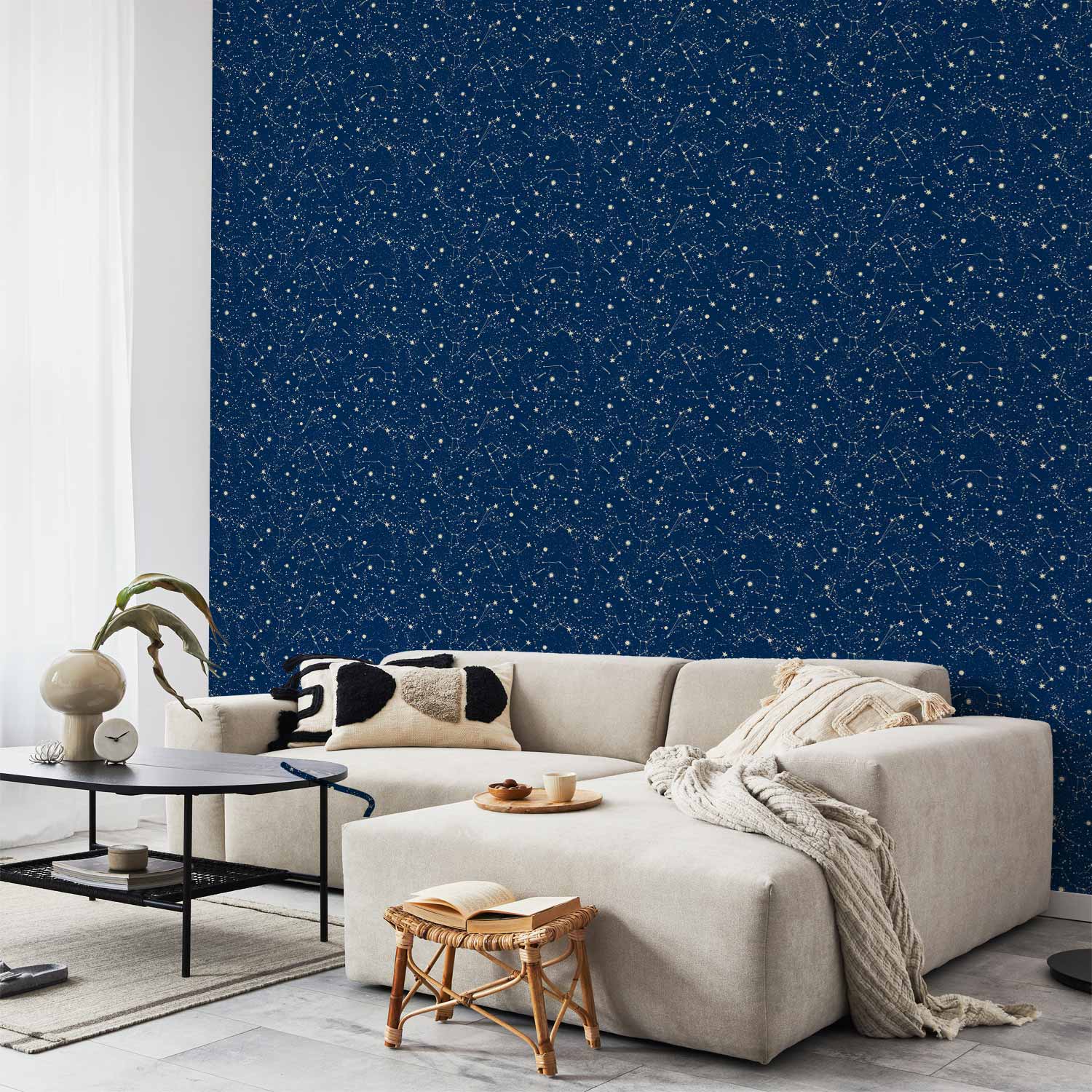 Cosmic Inspirations Wallpaper – Pattern with Stars and Constellations on a Dark Background
