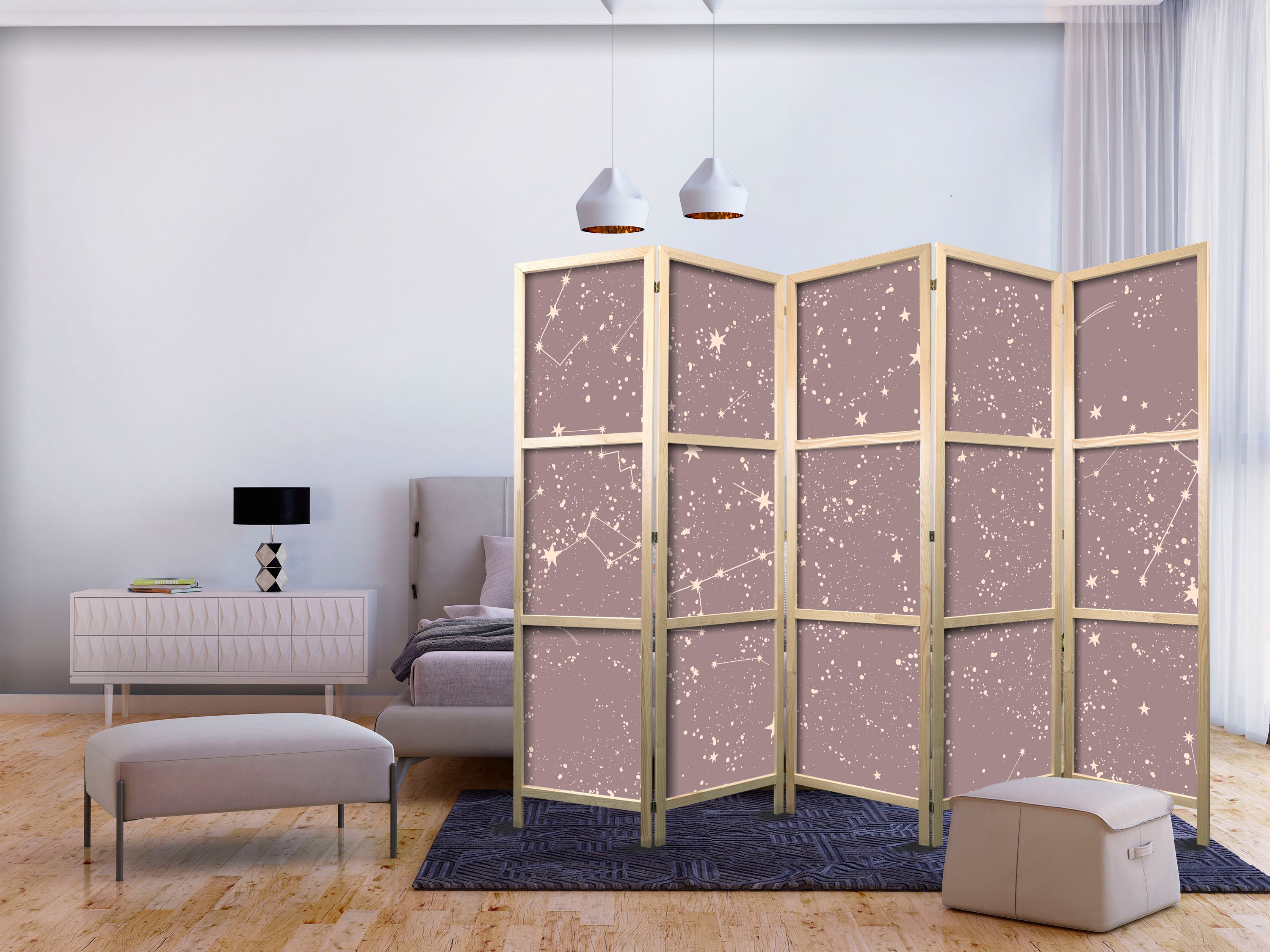 Japanese Room Divider Night Sky with Pastel Constellations