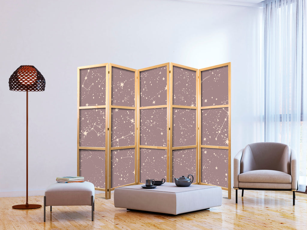 Japanese Room Divider Night Sky with Pastel Constellations