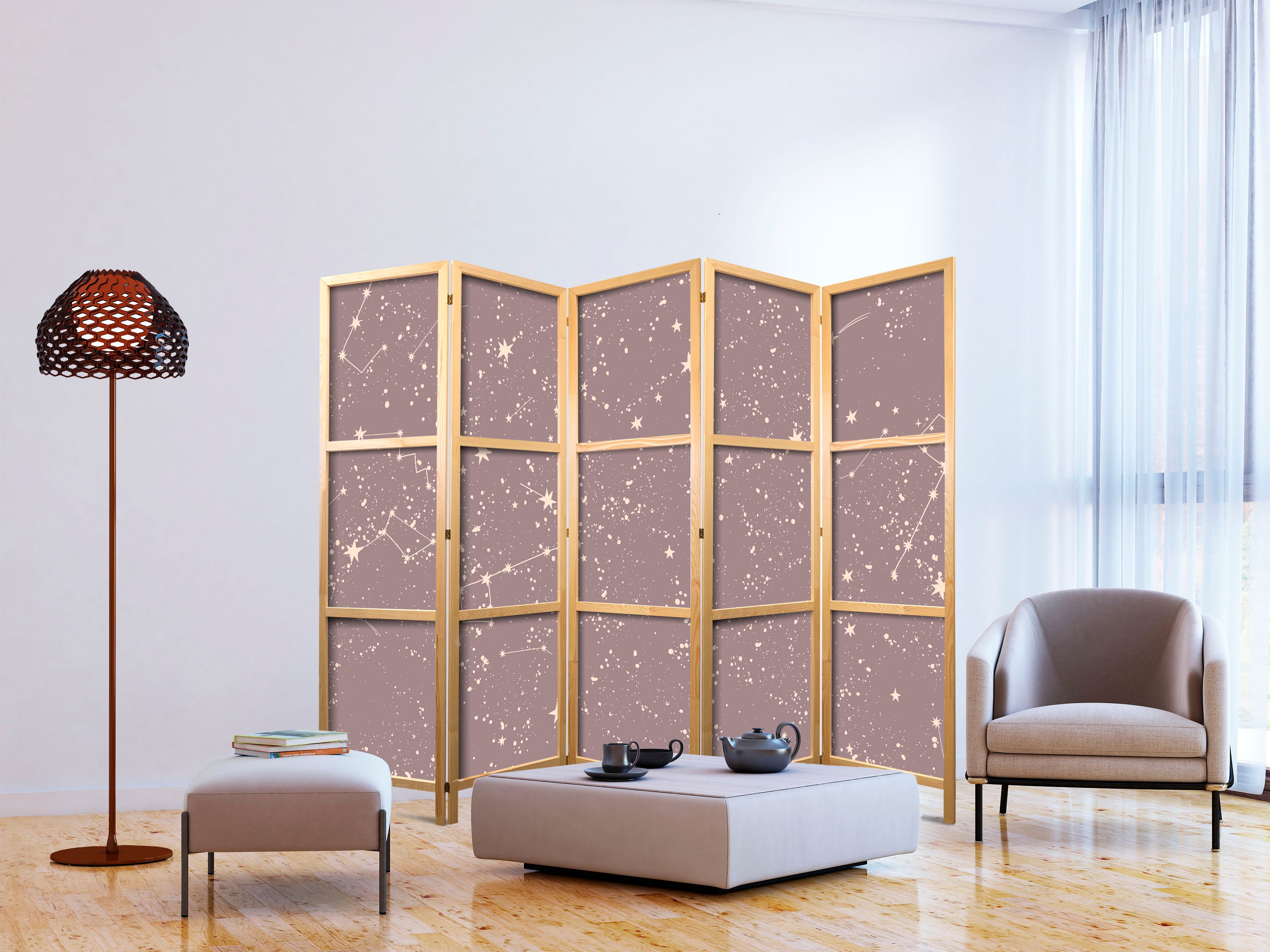 Japanese Room Divider Night Sky with Pastel Constellations