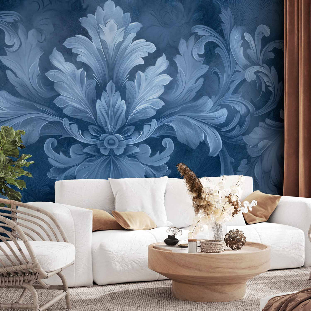 Blue Baroque Ornament Dark Blue Wall Mural