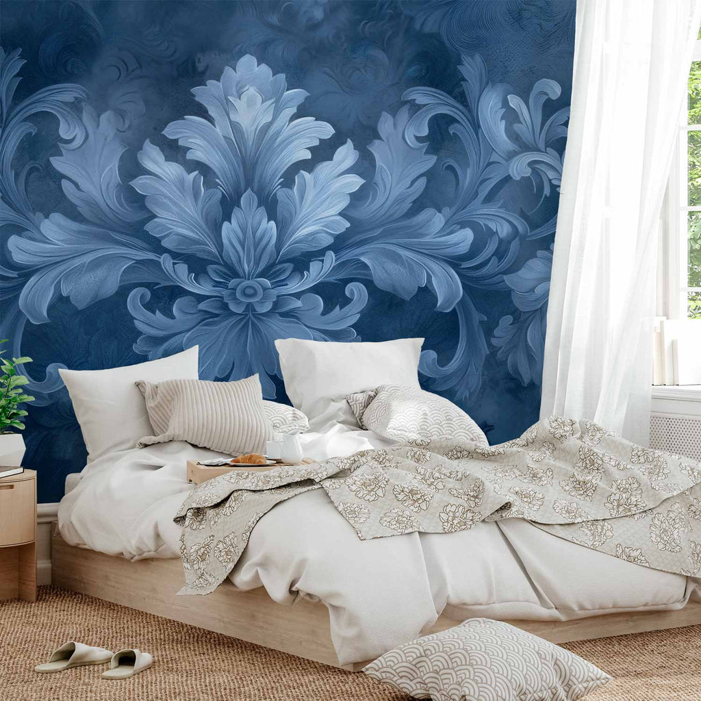 Blue Baroque Ornament Dark Blue Wall Mural