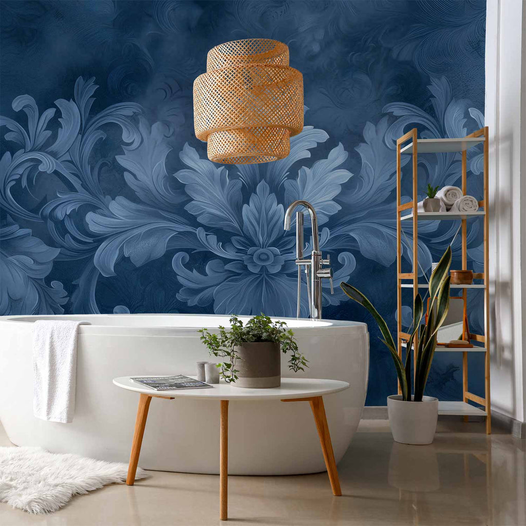 Blue Baroque Ornament Dark Blue Wall Mural