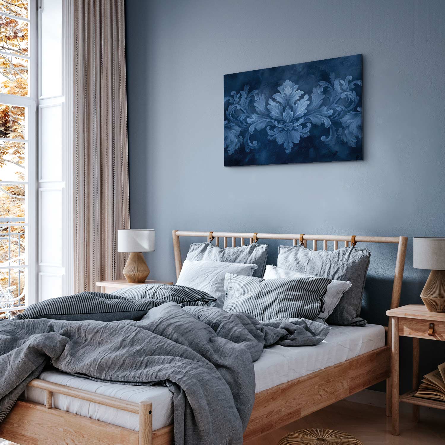 Blue Baroque Ornament Dark Background Canvas Print