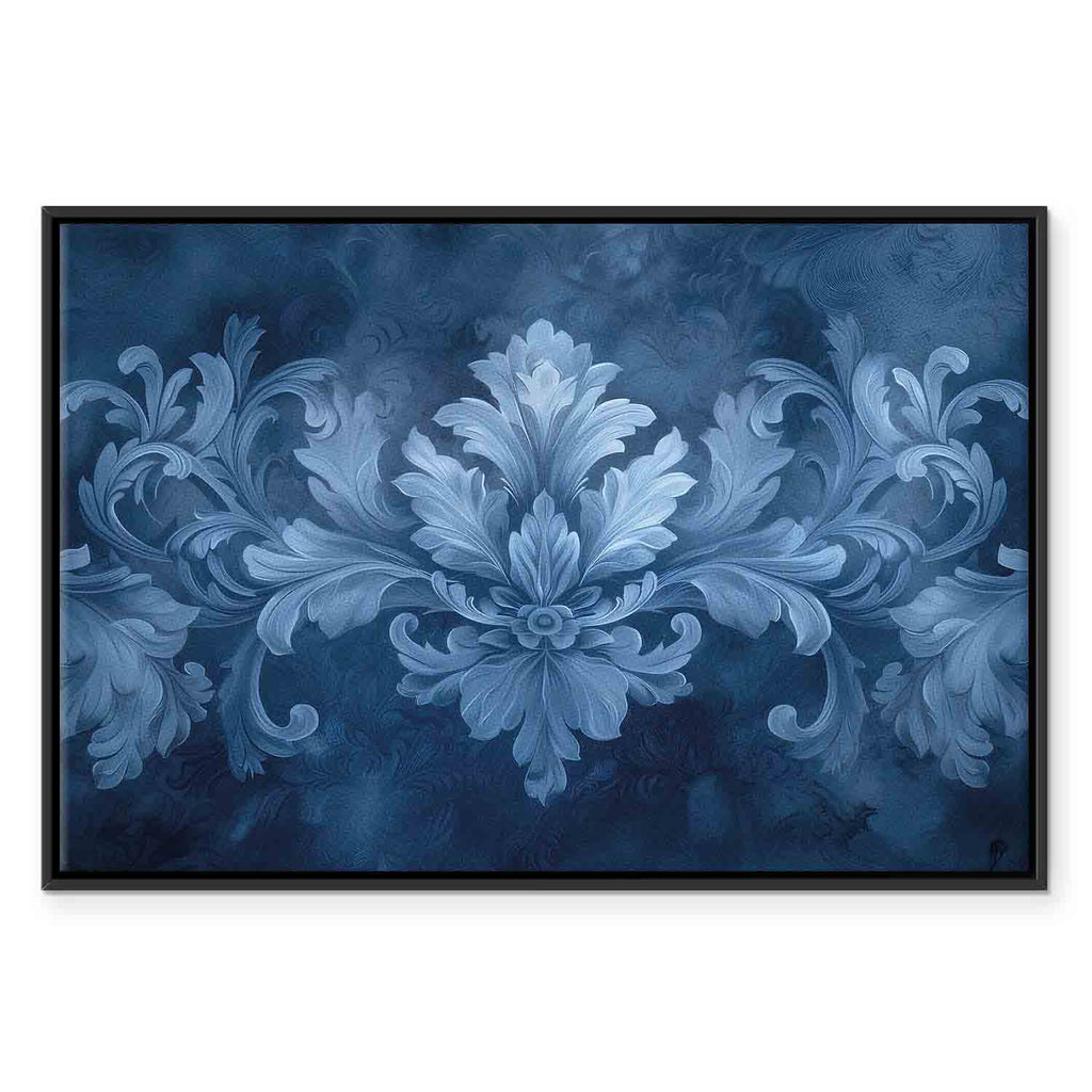 Blue Baroque Ornament Dark Background Canvas Print