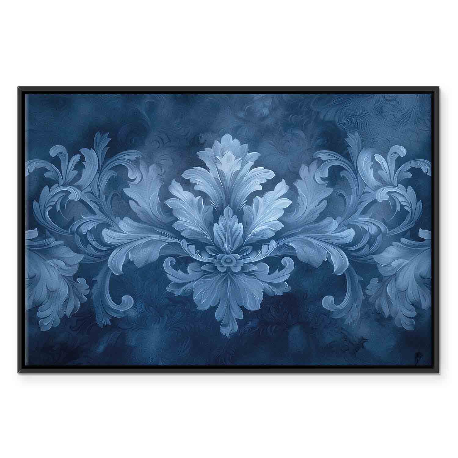 Blue Baroque Ornament Dark Background Canvas Print
