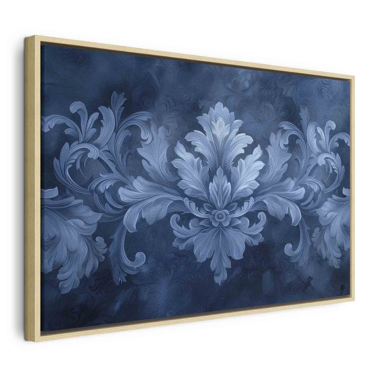 Blue Baroque Ornament Dark Background Canvas Print