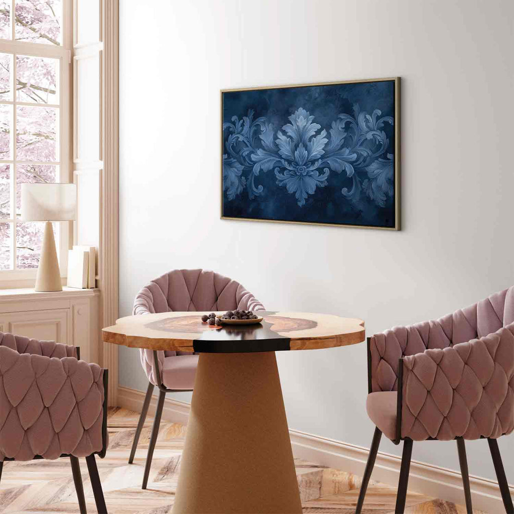Blue Baroque Ornament Dark Background Canvas Print