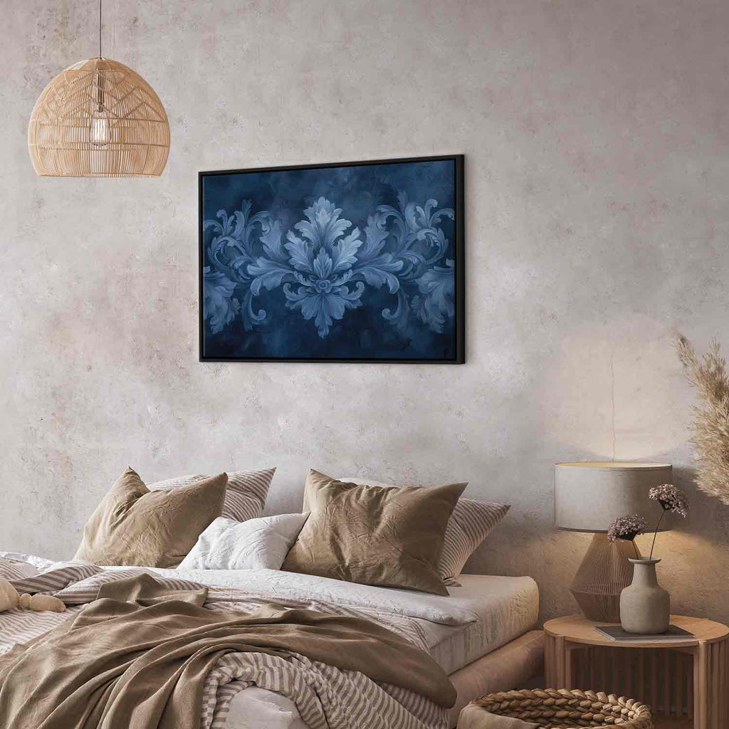 Blue Baroque Ornament Dark Background Canvas Print