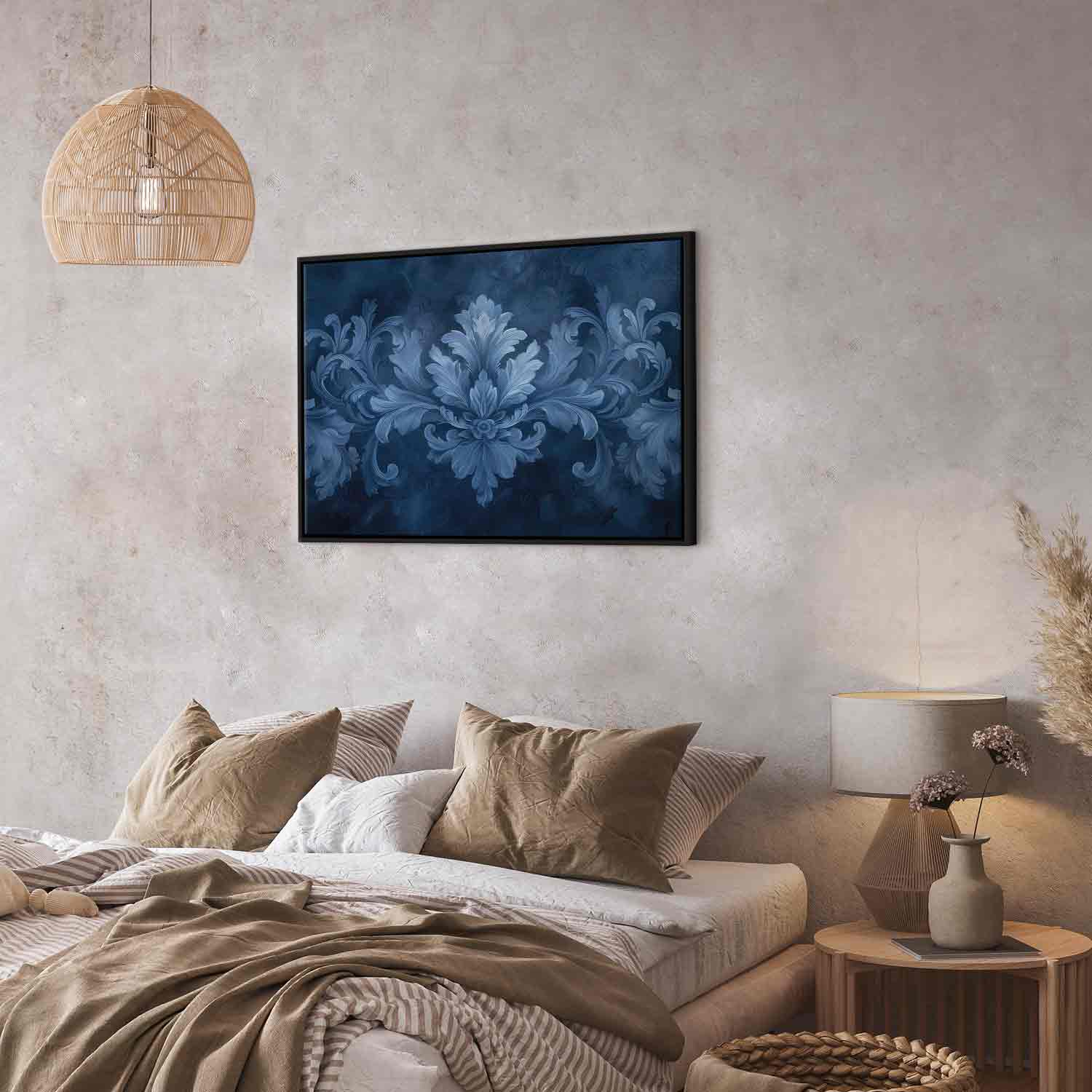 Blue Baroque Ornament Dark Background Canvas Print