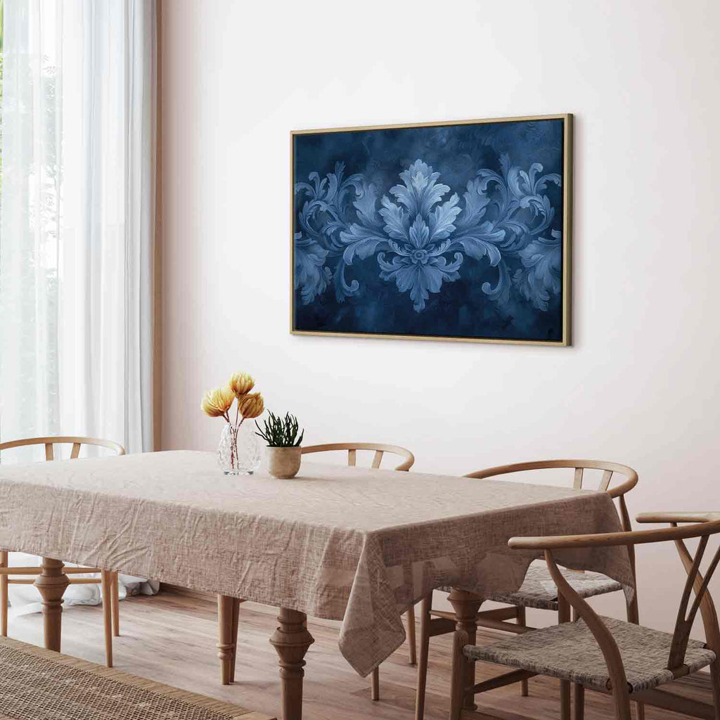 Blue Baroque Ornament Dark Background Canvas Print