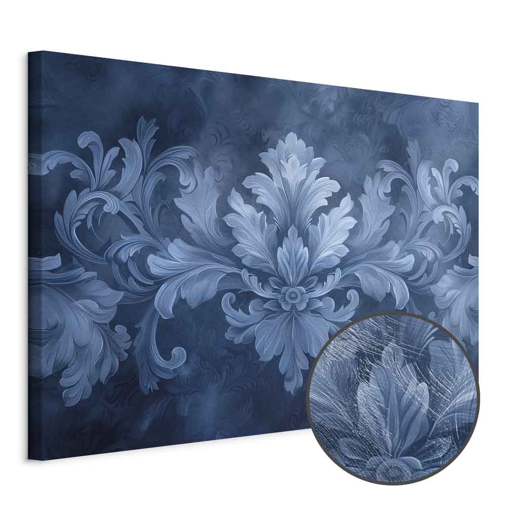 Blue Baroque Ornament Dark Background Canvas Print