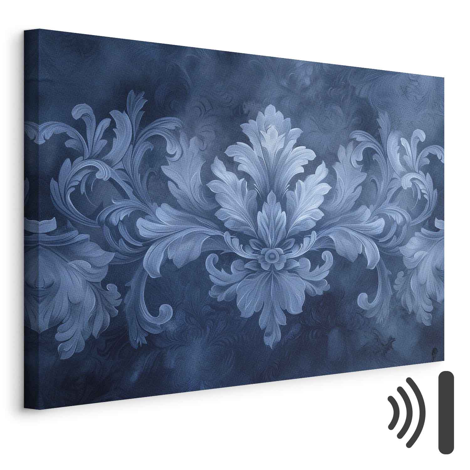 Blue Baroque Ornament Dark Background Canvas Print