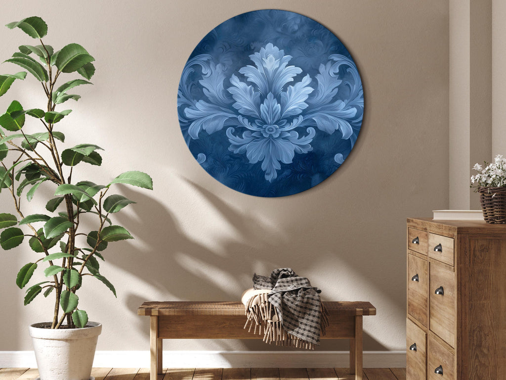Baroque Blue Ornament Round Canvas Print