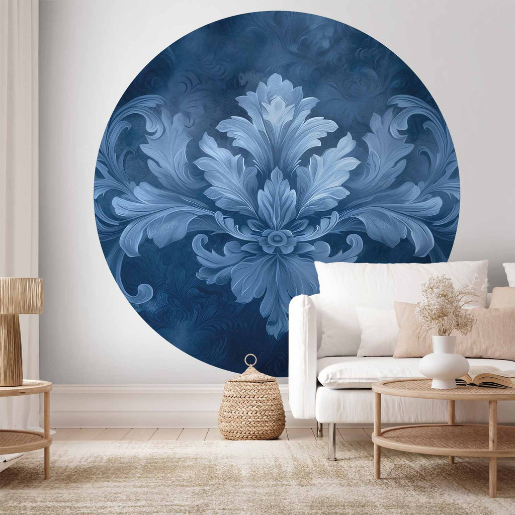 Blue Baroque Ornament Round Wall Mural