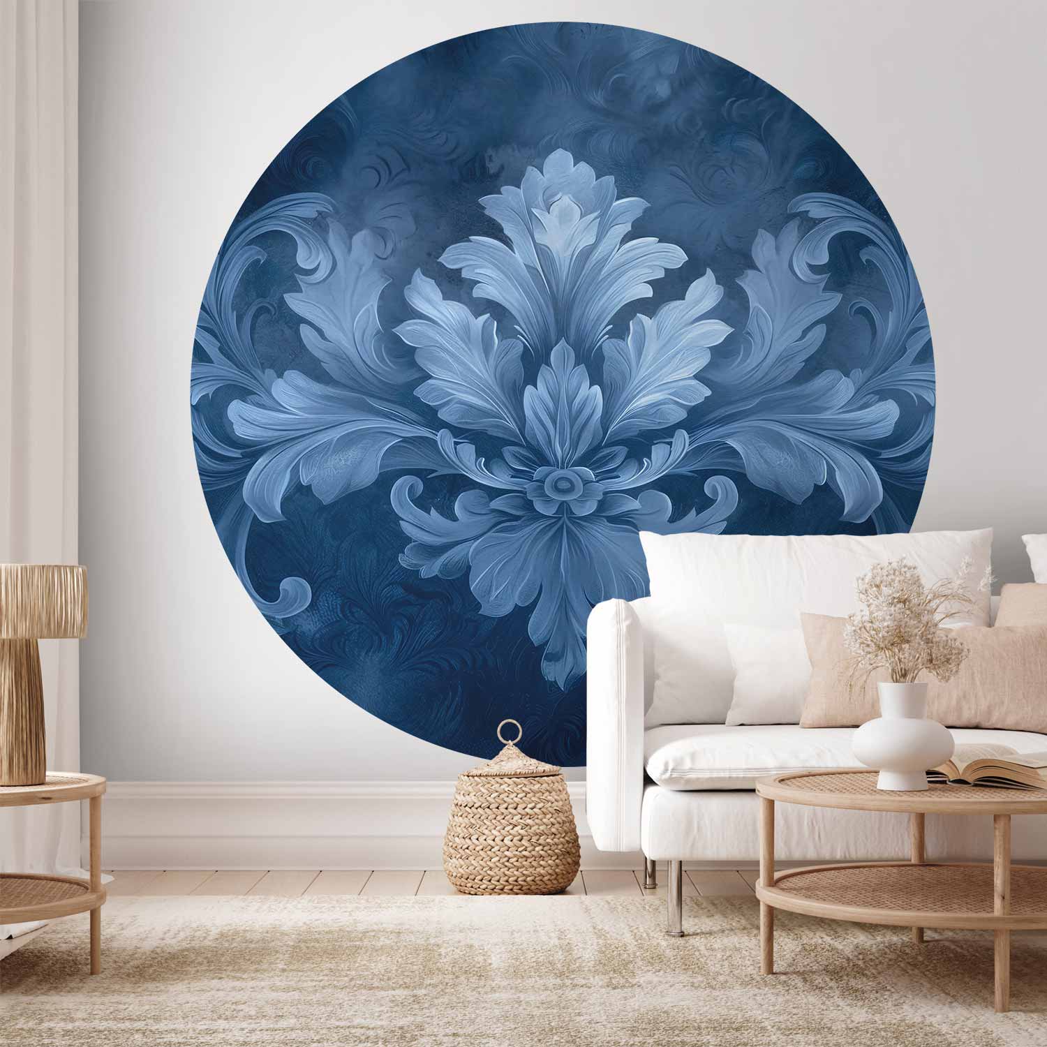 Blue Baroque Ornament Round Wall Mural