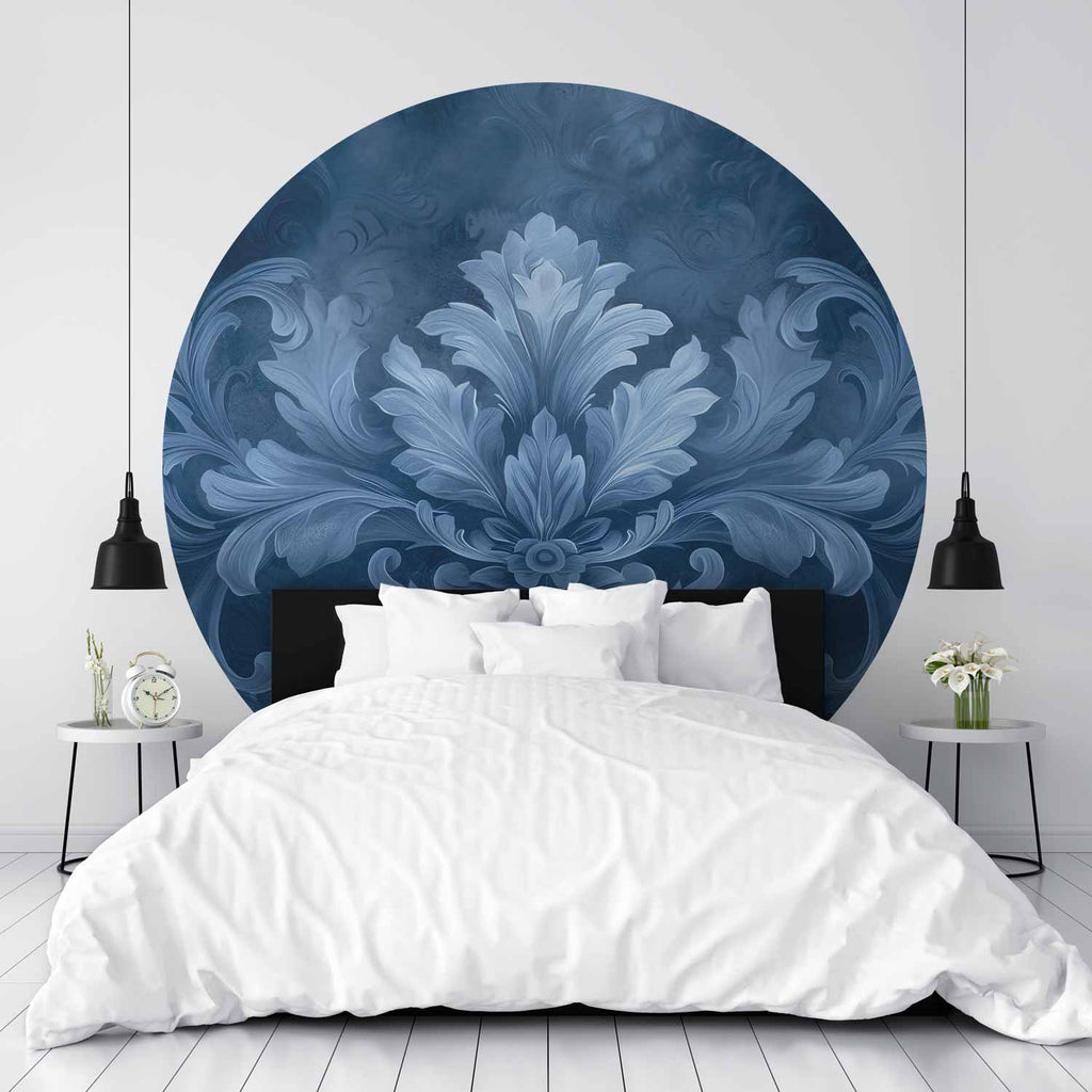 Blue Baroque Ornament Round Wall Mural