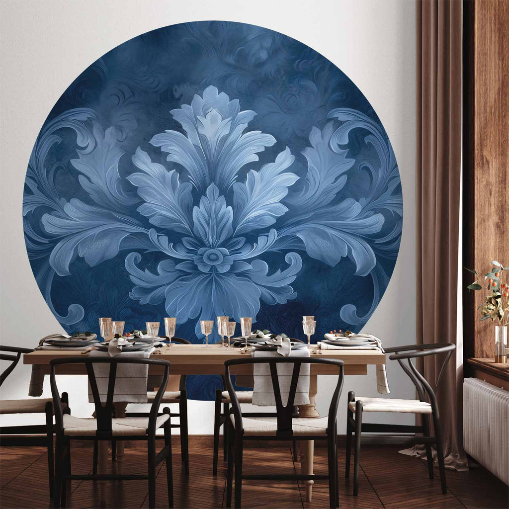 Blue Baroque Ornament Round Wall Mural