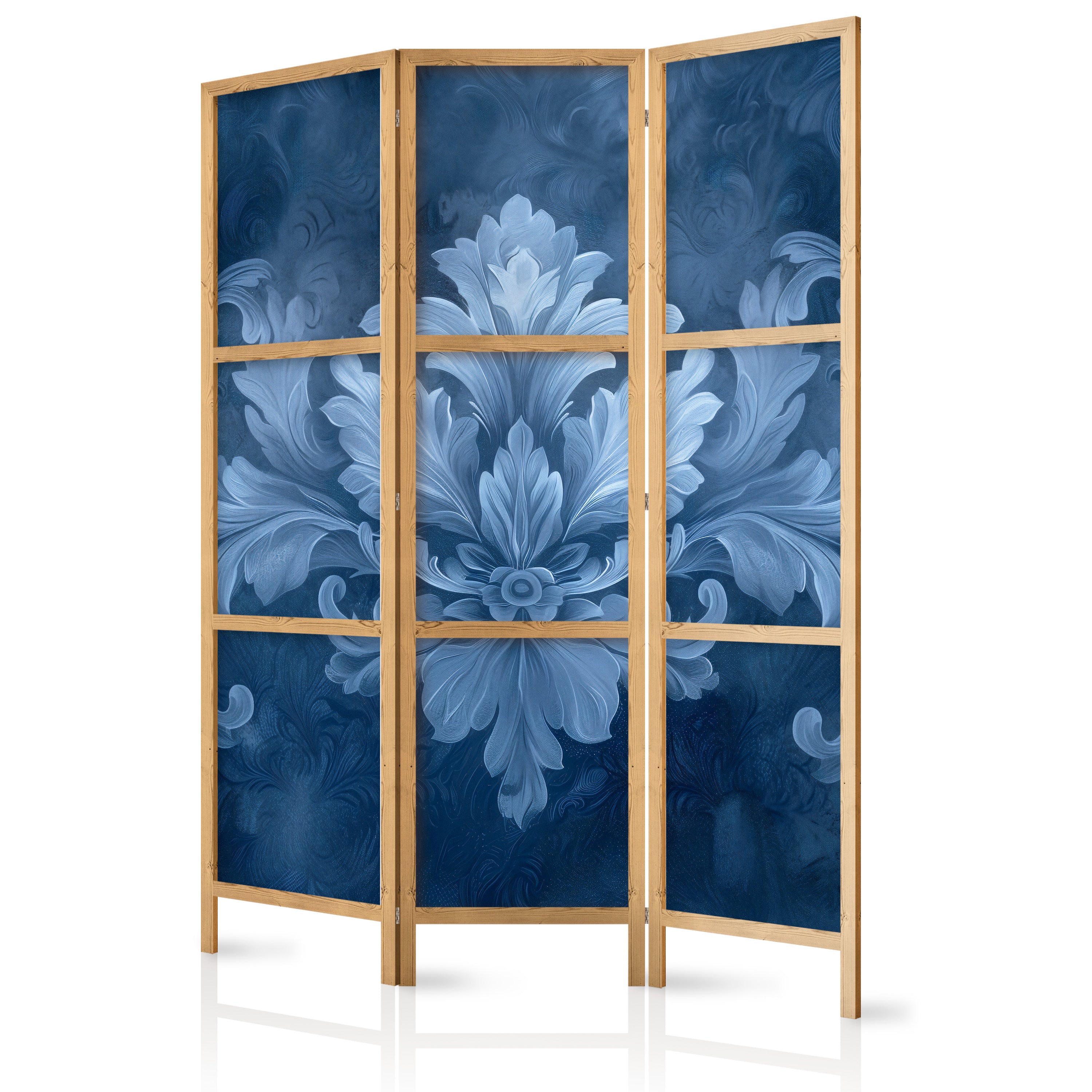 Japanese Room Divider - 3-Panel Flower Design in Blue